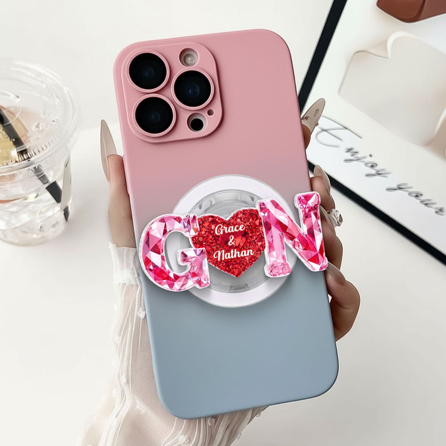 Couple Love Initial - Personalized Acrylic Magnetic Phone Grip - One of a Kind Anniversary Gift for her, for him