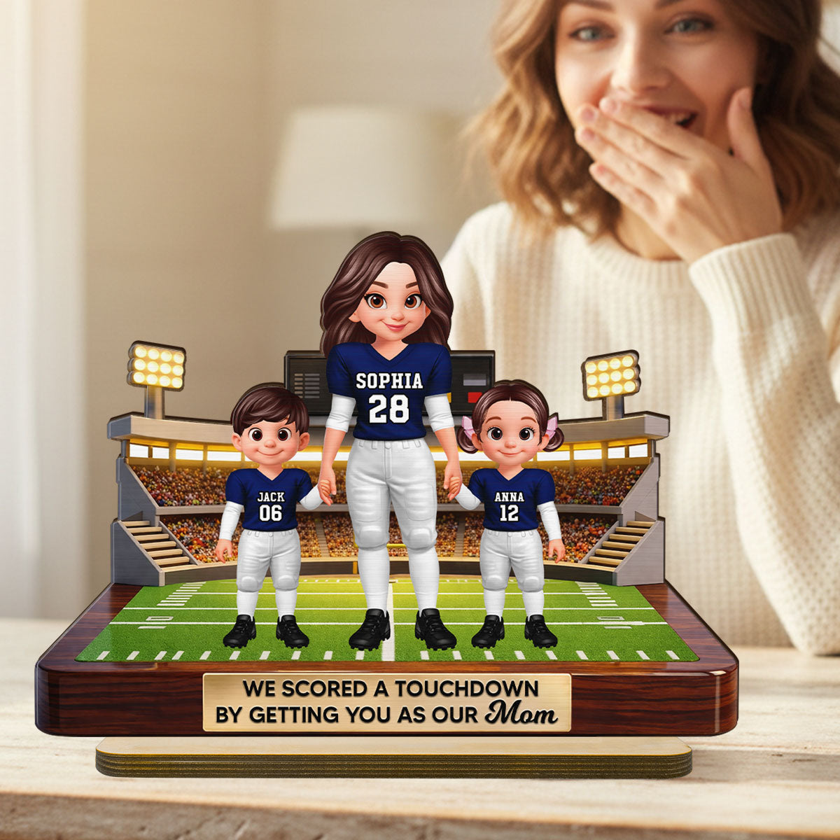 American Football Mom We Scored A Touchdown - Personalized 2-Layered Wooden Plaque - Mother's Day Gift For Mom