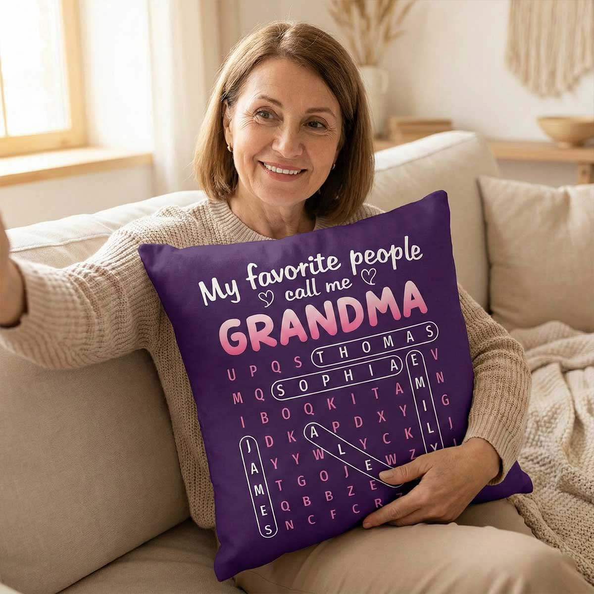 Favorite People Call Me Grandma Word Search Puzzle - Personalized Pillow - Mother's Day Gift For Grandma