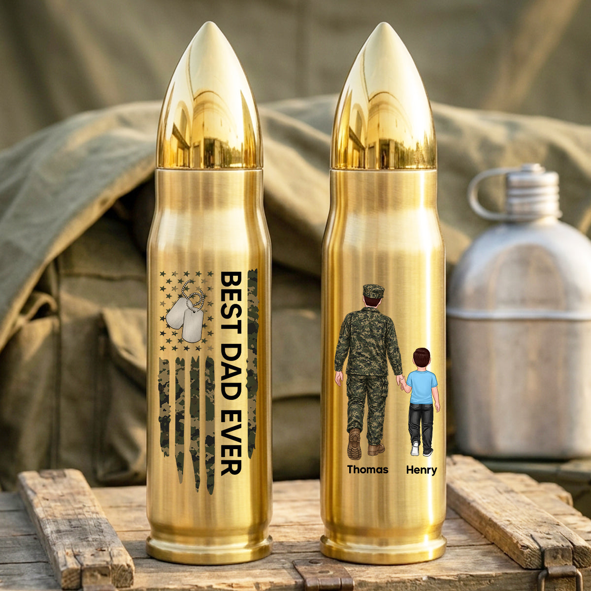 Proud American Military Dad You Are Our Hero - Personalized Bullet Tumbler - Father's Day Gift For Dad, Husband