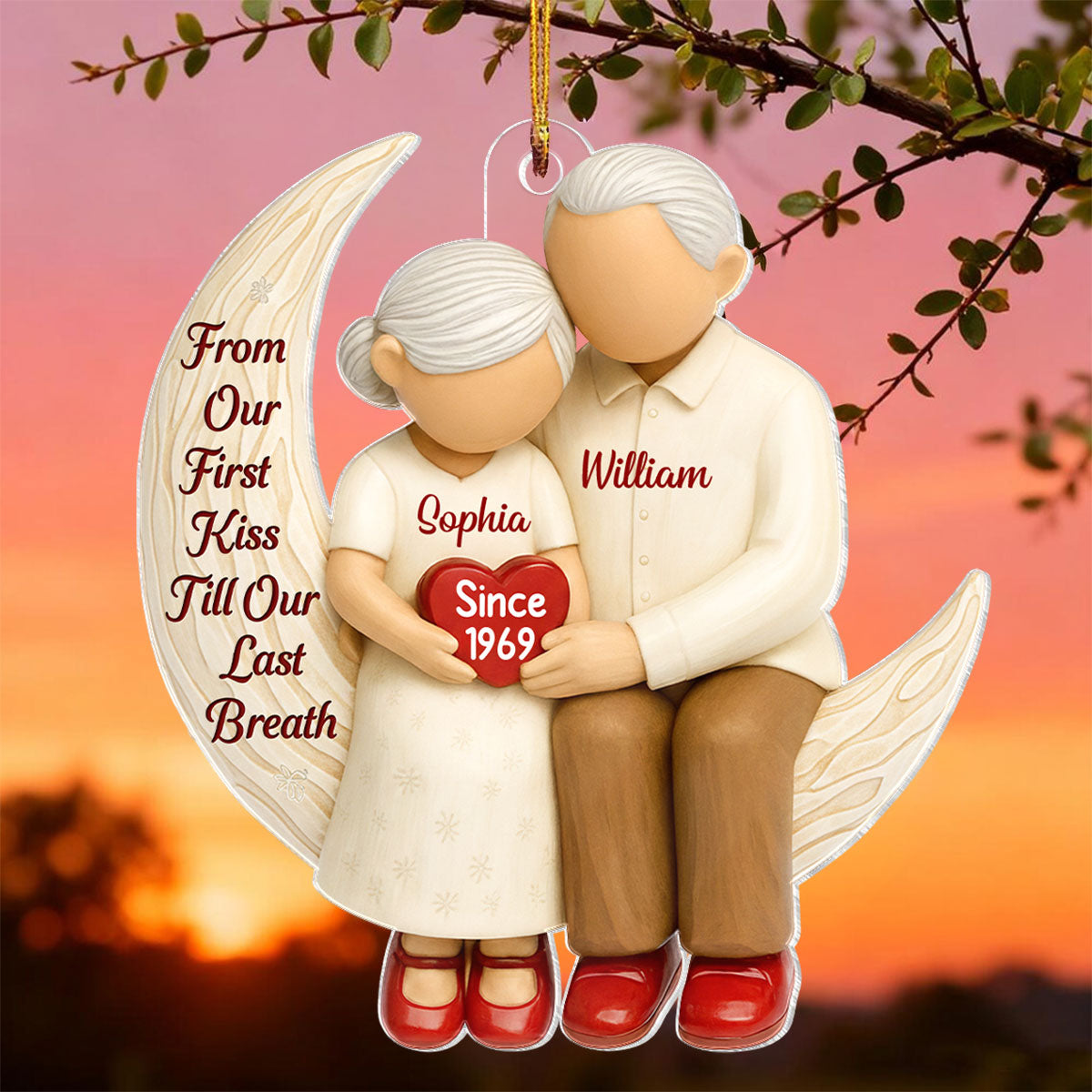 Couple Sitting on Moon from Our 1st Kiss til Our Last Breath - Personalized Acrylic Ornament - Christmas Gift for him, Gift for her