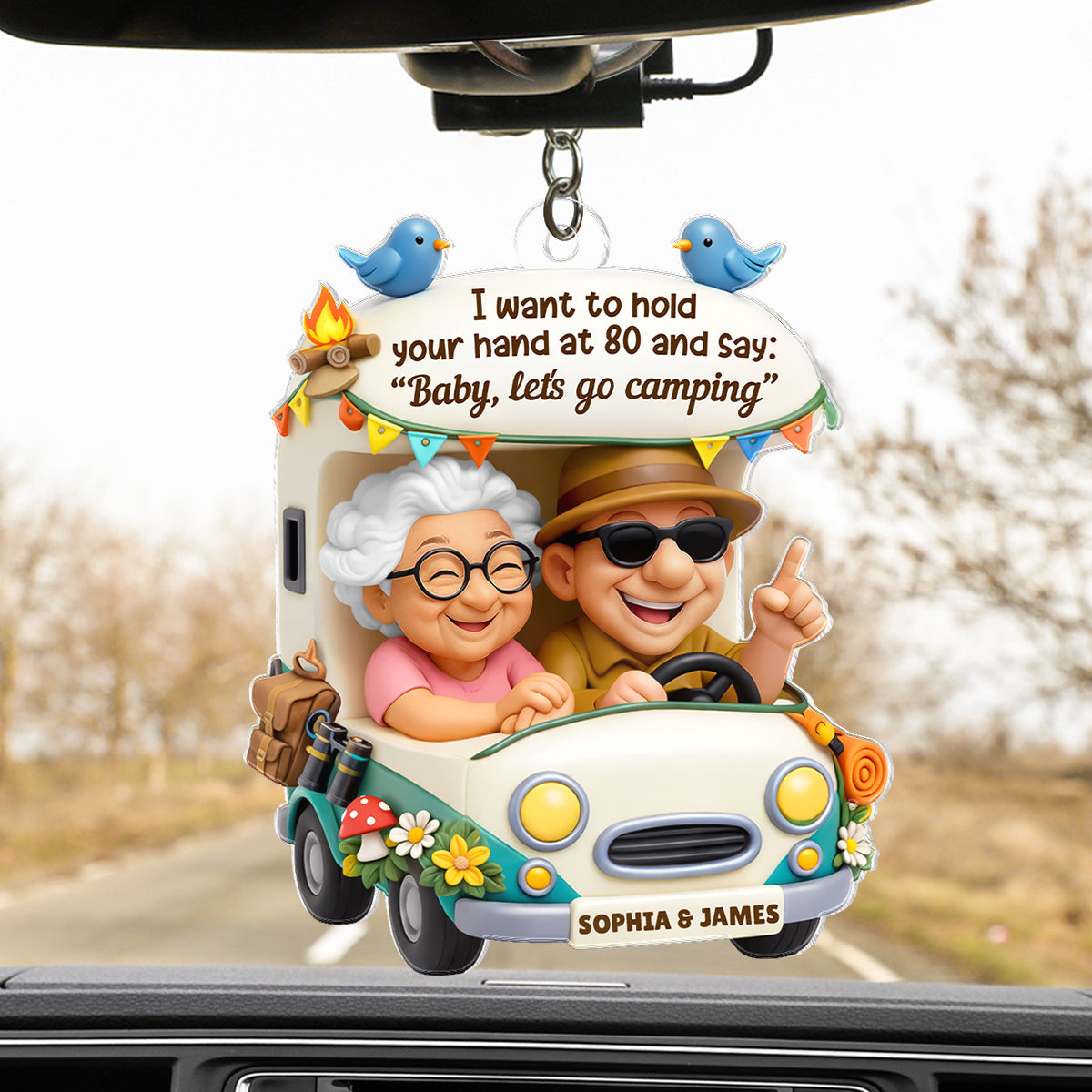 Baby Let's Go Camping Romantic Couple - Personalized Acrylic Car Hanger - Anniversary, Valentine's Day Gift, Gift For Him, Gift For Her
