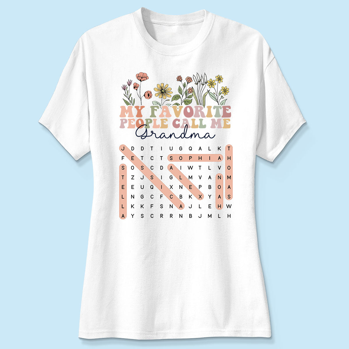 My Favorite People Call Me Grandma Floral Word Search Puzzle - Personalized Shirt - Mother's Day Gift For Grandma Mom