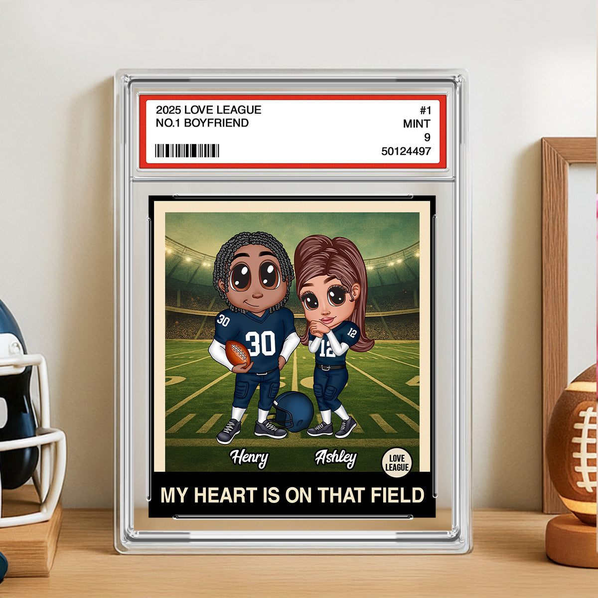 My Heart is on That Field Football Couple - Personalized Acrylic Block Plaque - Valentine's Day Gift for him, for her