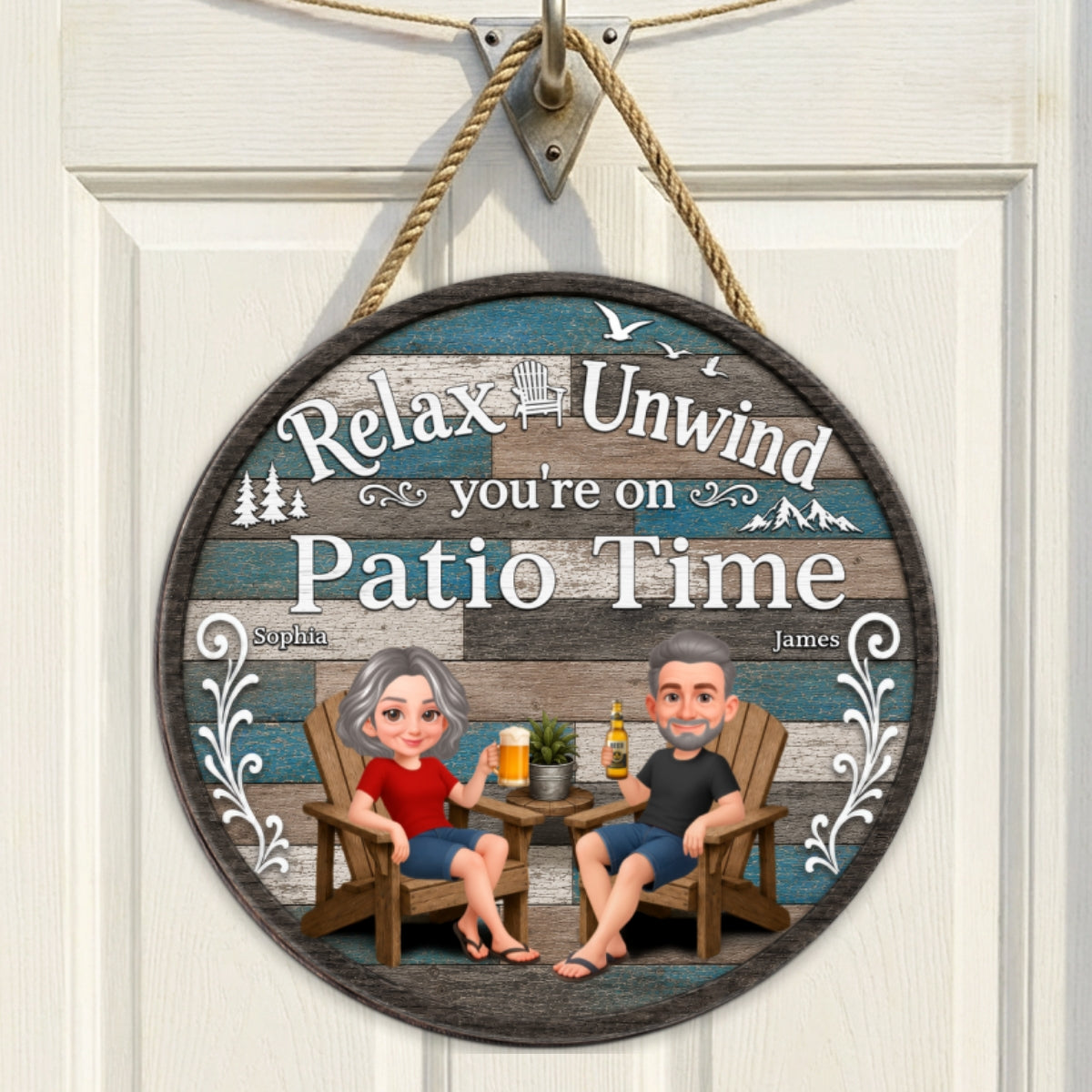 Relax Unwind You're On Patio Time - Personalized Round Wood Sign - Decor Patio Sign