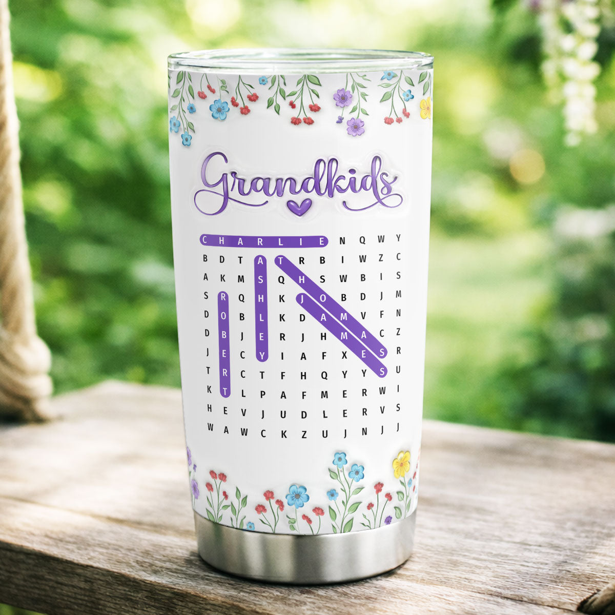 Grandma Grandkids Names Word Search Puzzle - Personalized Tumbler - Mother's Day Gift for Grandma, Mom