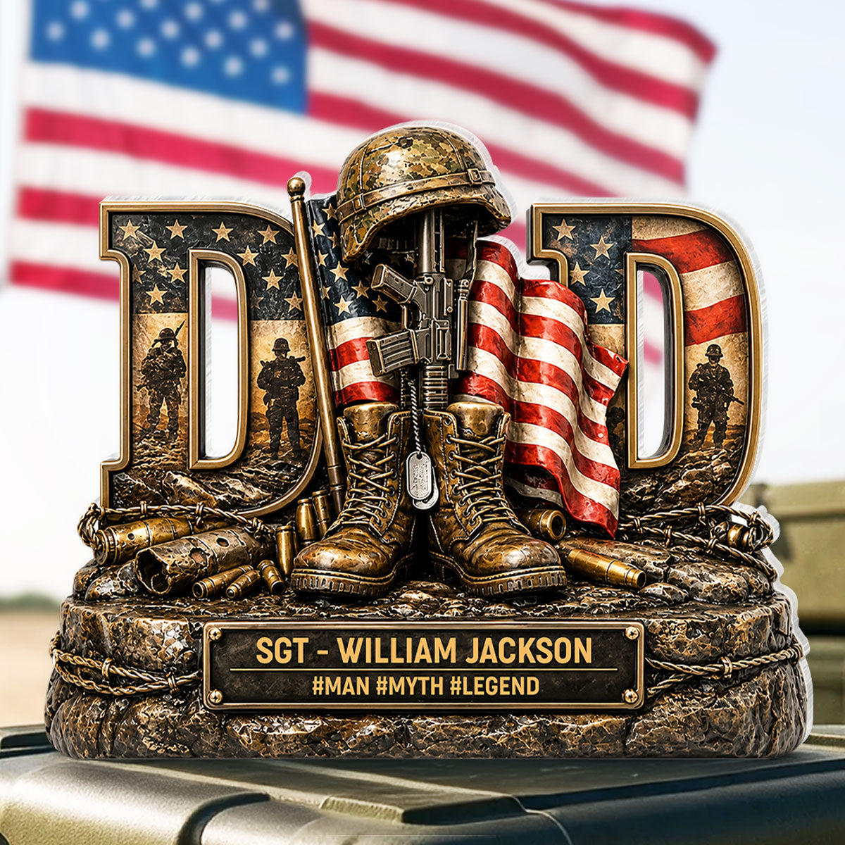 Proud American Veteran Dad - Acrylic Block Plaque -  Gift For Dad, Husband