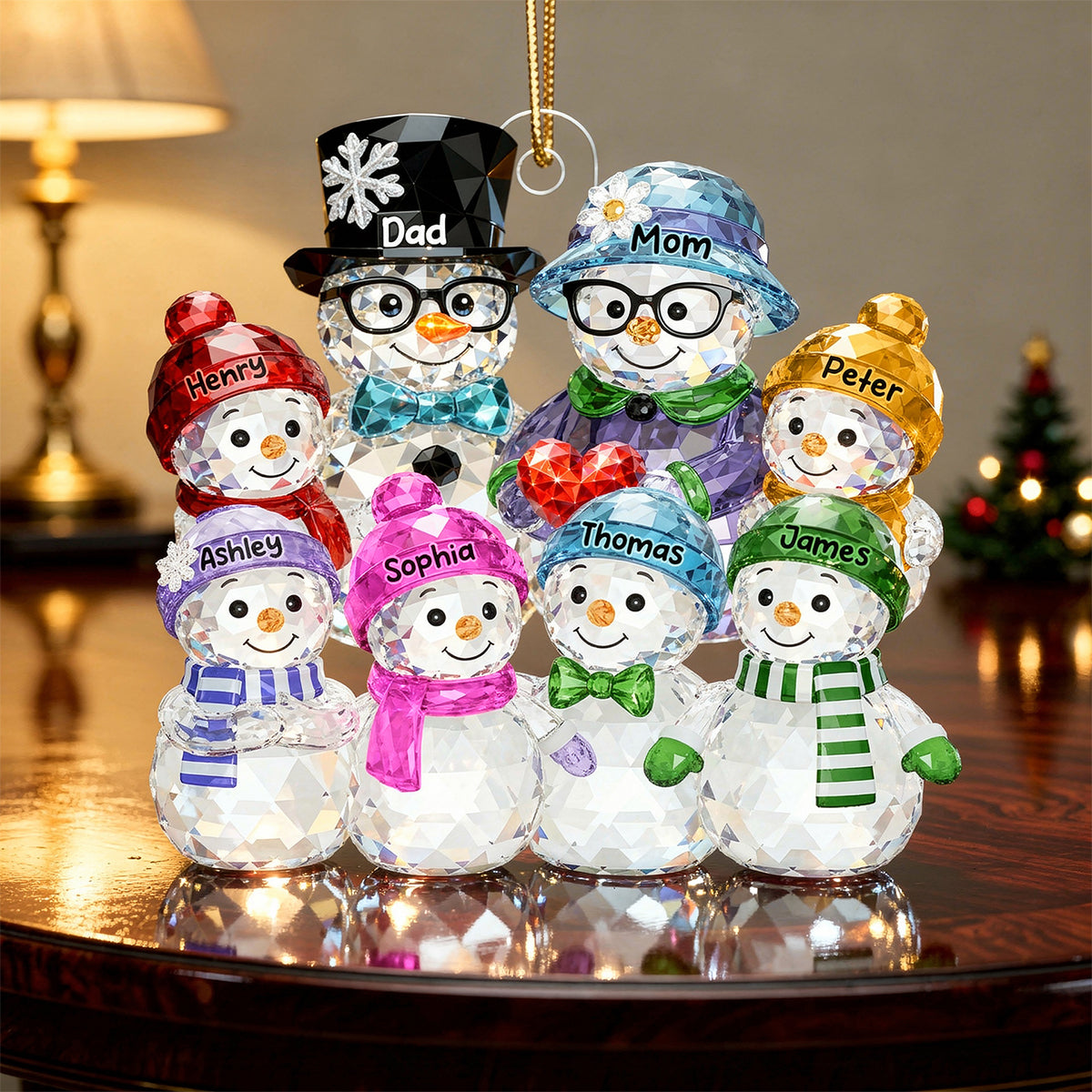 Dad Mom And Kids Pattern Crystal - Personalized Acrylic Ornament - Heartwarming Christmas Gift For Family