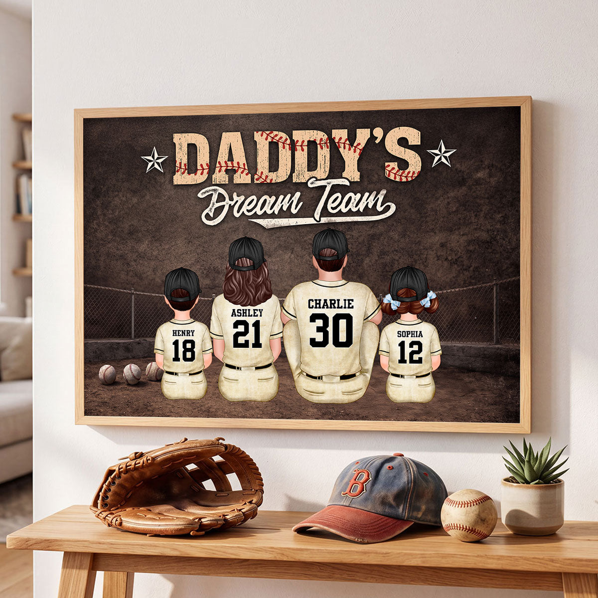 Retro Vintage Baseball Art We Caught the Best Dad - Personalized Poster - Father's Day Gift for Dad, Husband