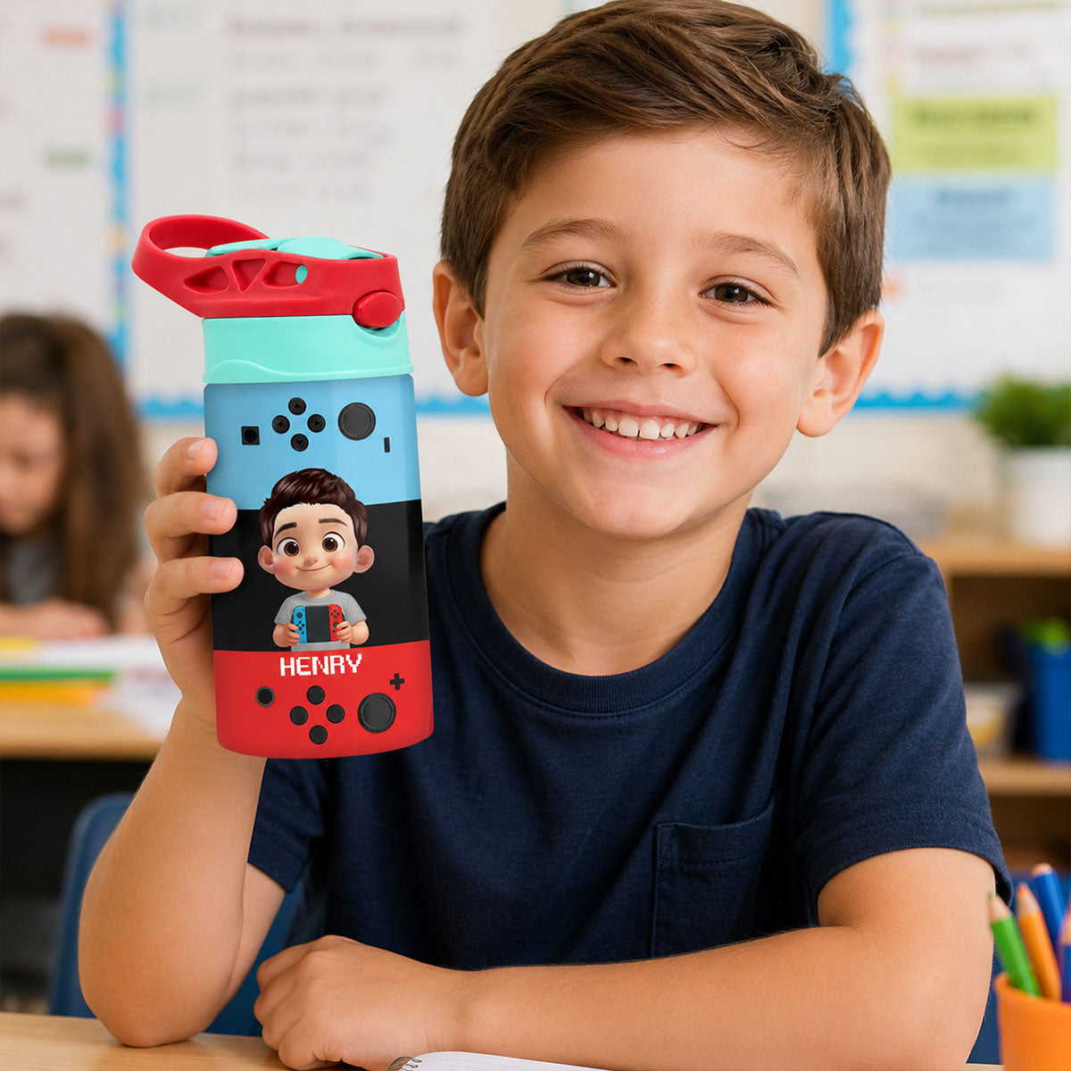 Happy Gamer - Personalized Kid Insulated Water Bottle - Back To School Gift For Kid, Girl, Boy