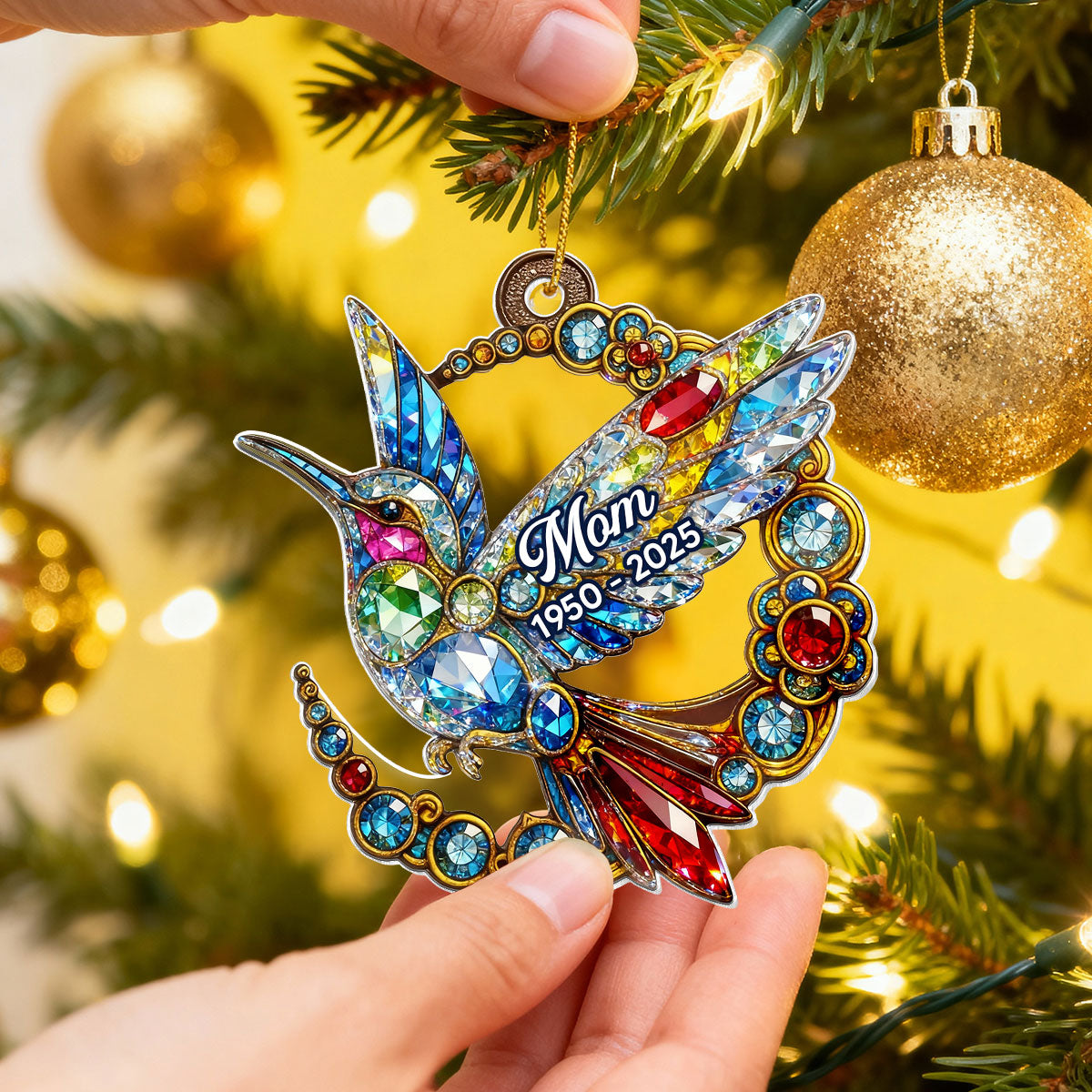 3D Crystal Effect Colorful Hummingbird Memorial - Personalized Acrylic Ornament - Remembrance Gift, Sympathy Gift