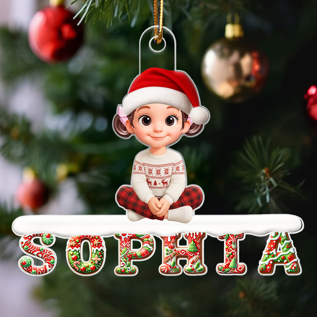3D Effect Christmas Gingerbread Pattern Family Member Name - Personalized Acrylic Ornament - Unique Christmas Gift For Family, Loved Ones