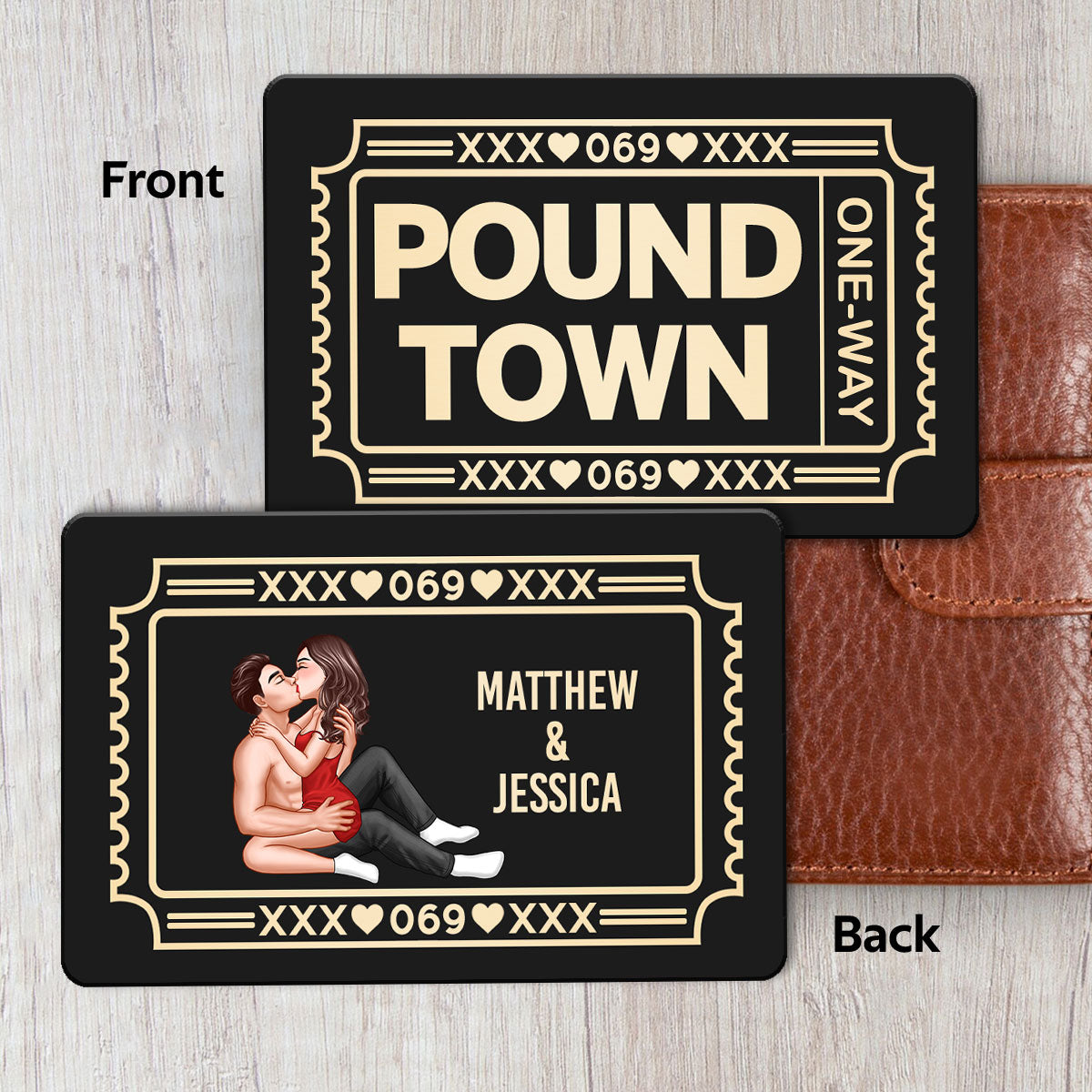 Funny Inappropriate Couple Pound Town Ticket - Personalized Metal Wallet Card - Gift For Him, Gift For Her