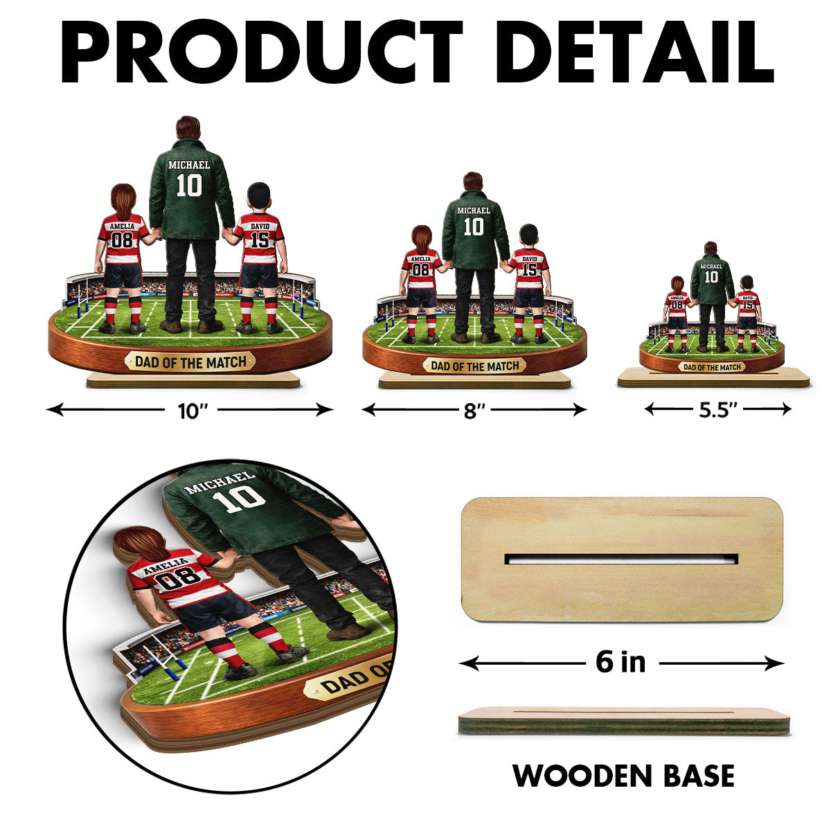 Dad Of The Match Rugby - Personalised 2-Layered Wooden Plaque - Gift For Rugby Dad
