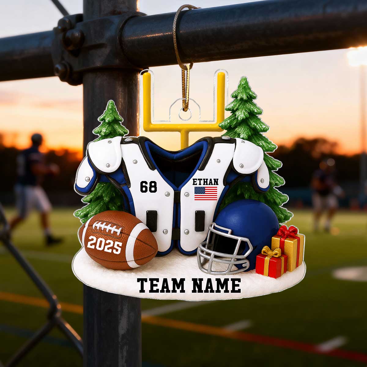 3D Effect Proud Nation Flag American Football Shoulder Pads - Personalized Acrylic Ornament - Gift For Football Lovers