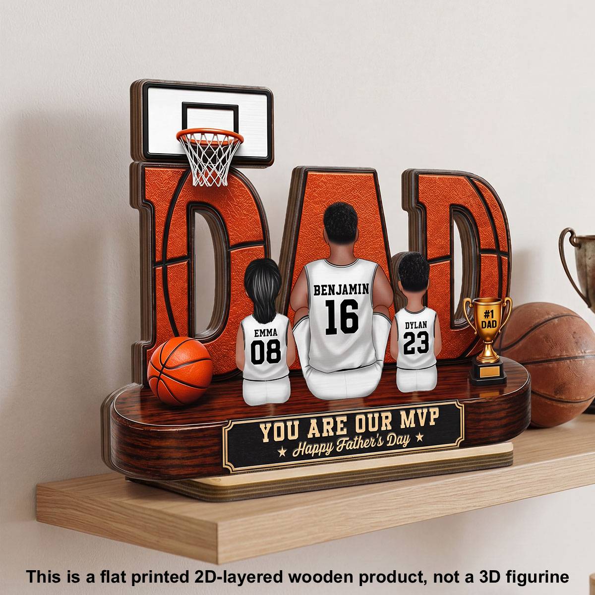 Basketball Dad Legend Daddy's Dream Team - Personalized 2-Layered Wooden Plaque - Unique Gift, Birthday Gift For Dad, Husband, Basketball Fans