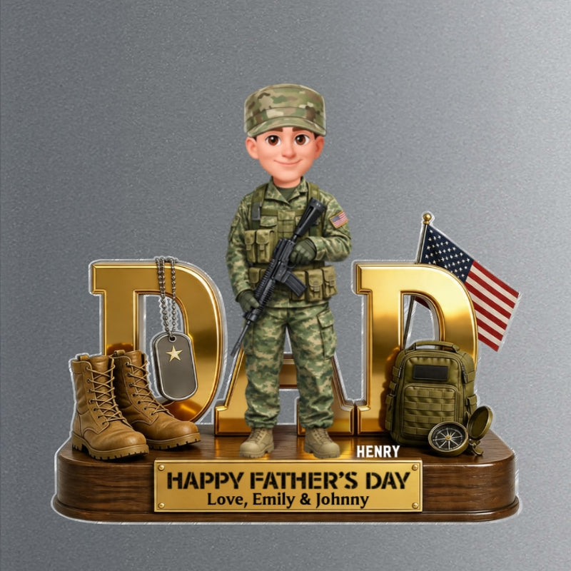 Proud American Army Millitary Dad - Personalized Acrylic Fridge Magnet - Father's Day Gift For Dad