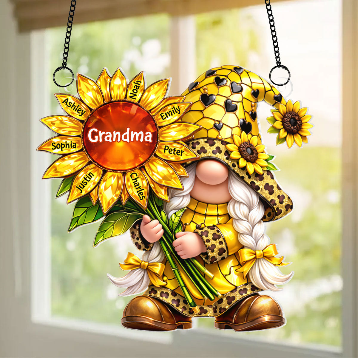 Grandma Gnome Sunflower - Personalized Suncatcher Ornament - Heartfelt Mother's Day Gift for Grandma