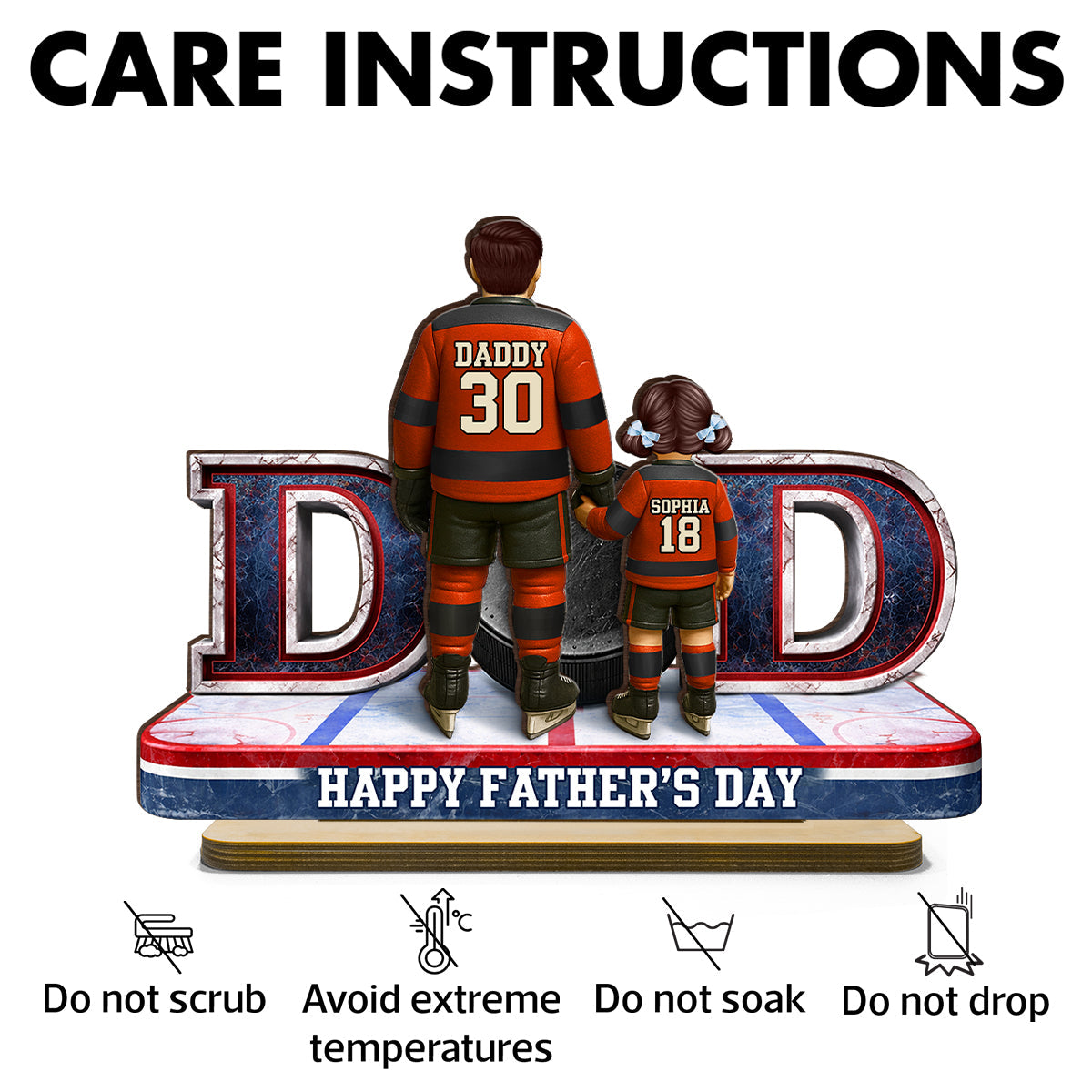 Hockey Dad And Kids Together - Personalized 2-Layered Wooden Plaque - Heartfelt Gift For Hockey Dad, Gift For Husband