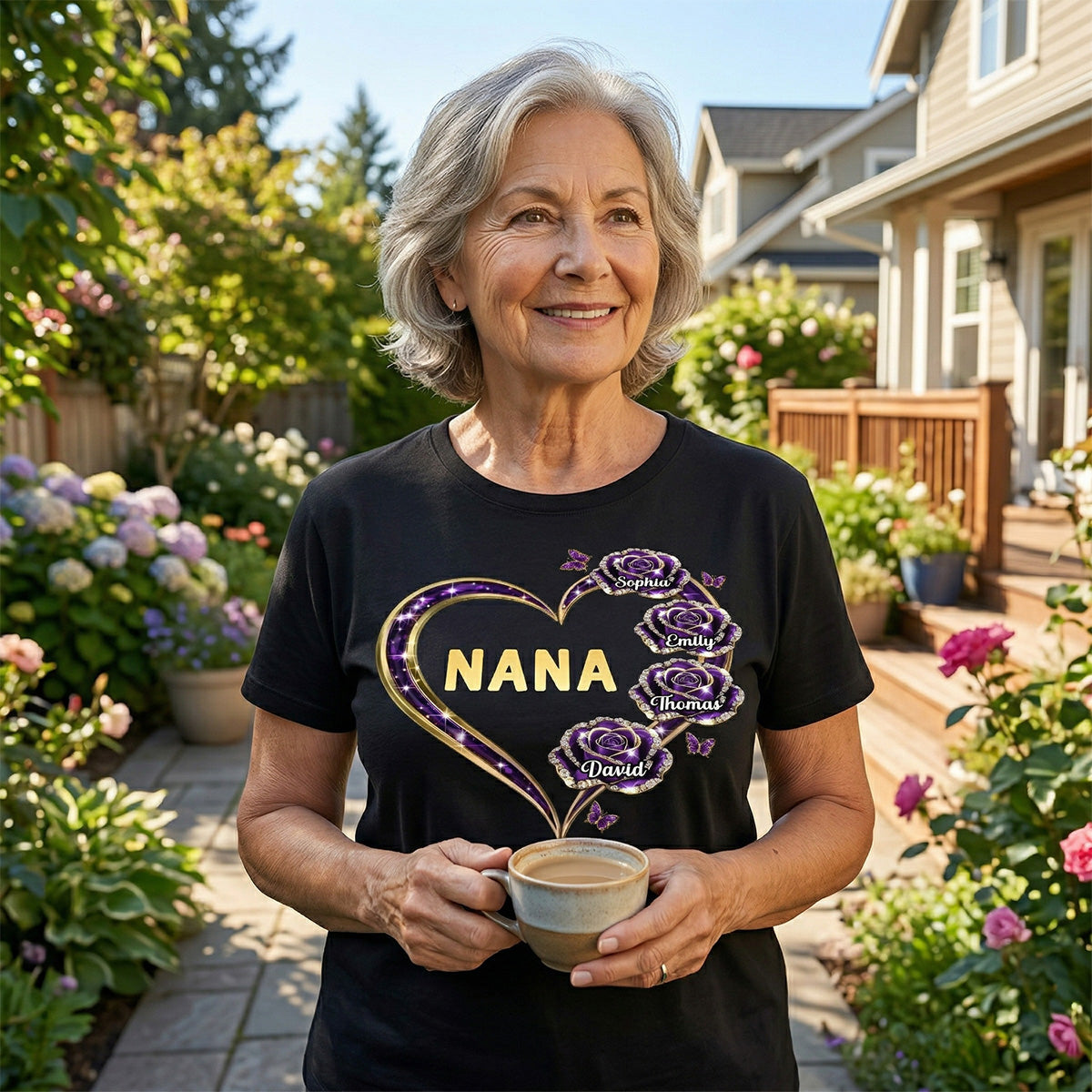 Grandma Rose Heart Custom Kids Names - Personalized Shirt - Gift For Grandma, Mom