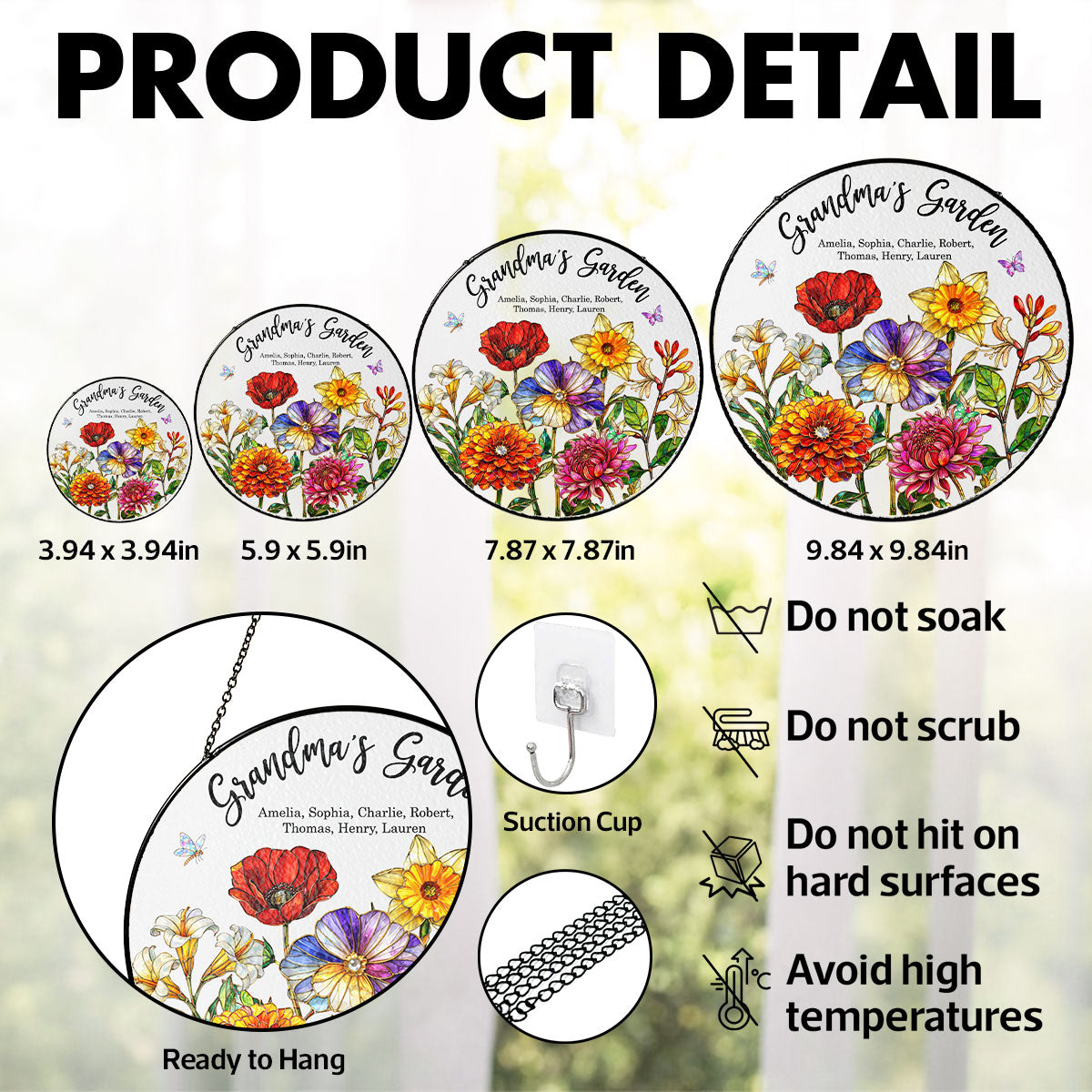 Custom Birth Flowers Grandma Mom's Garden - Personalized Suncatcher - Sentimental Mother's Day Gift for Grandma, Mom, Wife