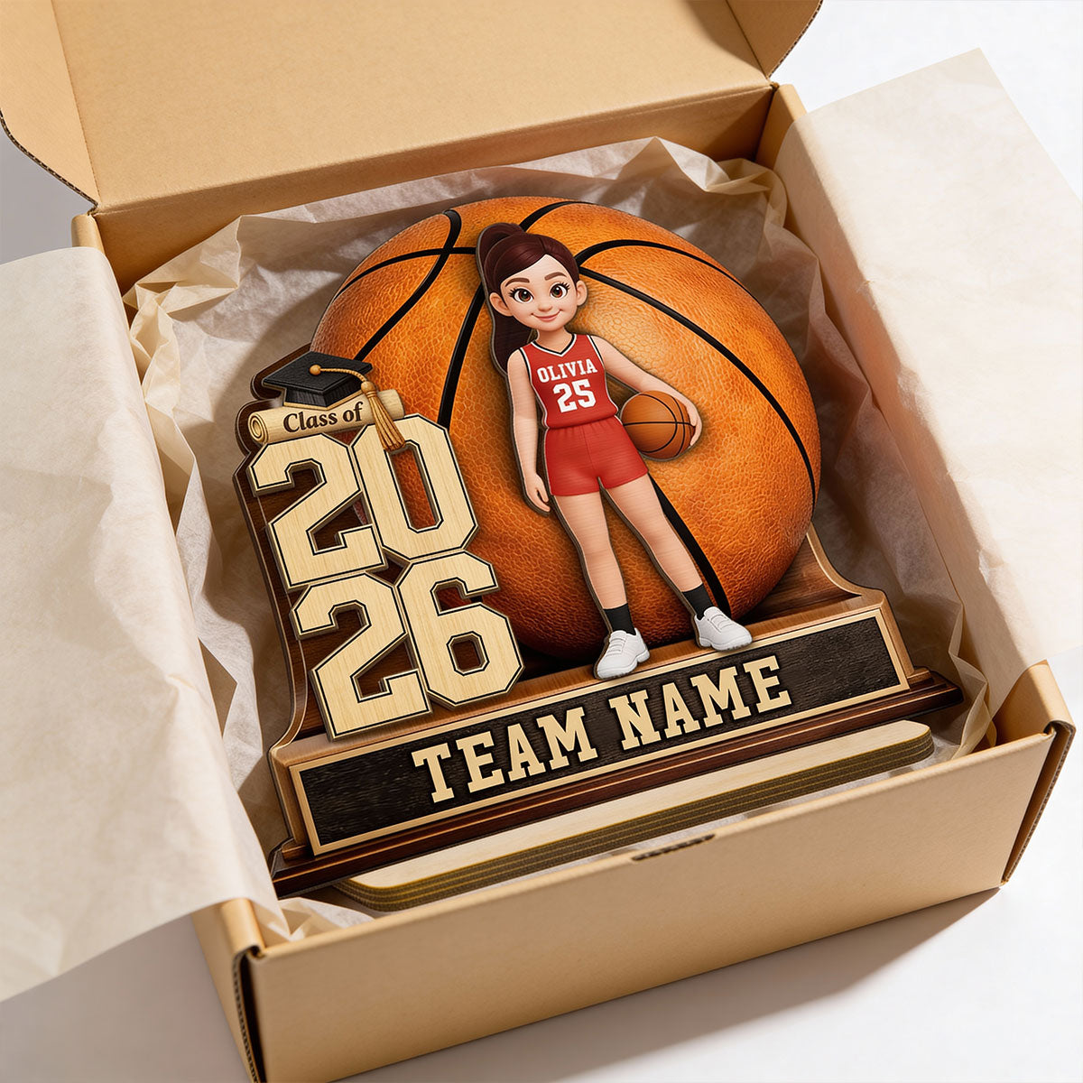 Basketball Senior Keepsake - Personalized 2-Layered Wooden Plaque - Graduation Gift For Son, Daughter