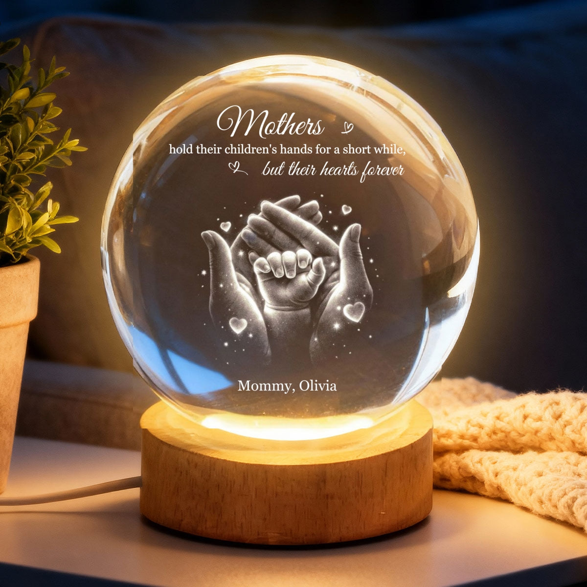 Our Family Loving Handprint - Personalized Crystal Ball LED Night Light - Sentimental Gift for Mom, Dad