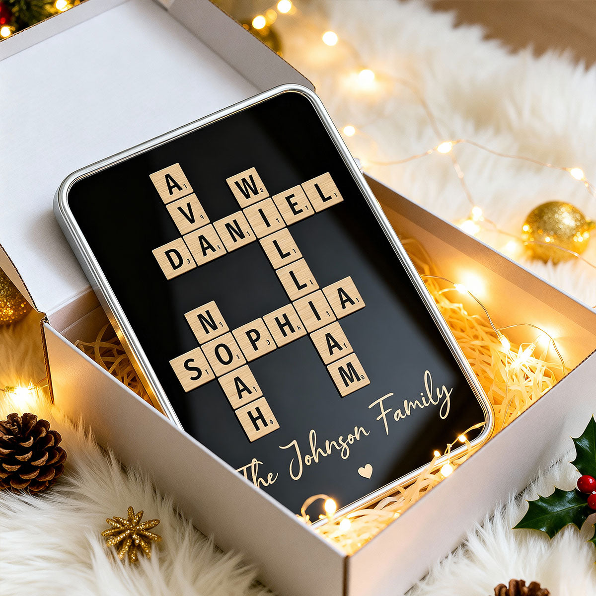 Family Names Crossword Puzzle Art - Personalized Mirrored Picture Frame - Christmas Gift For Family