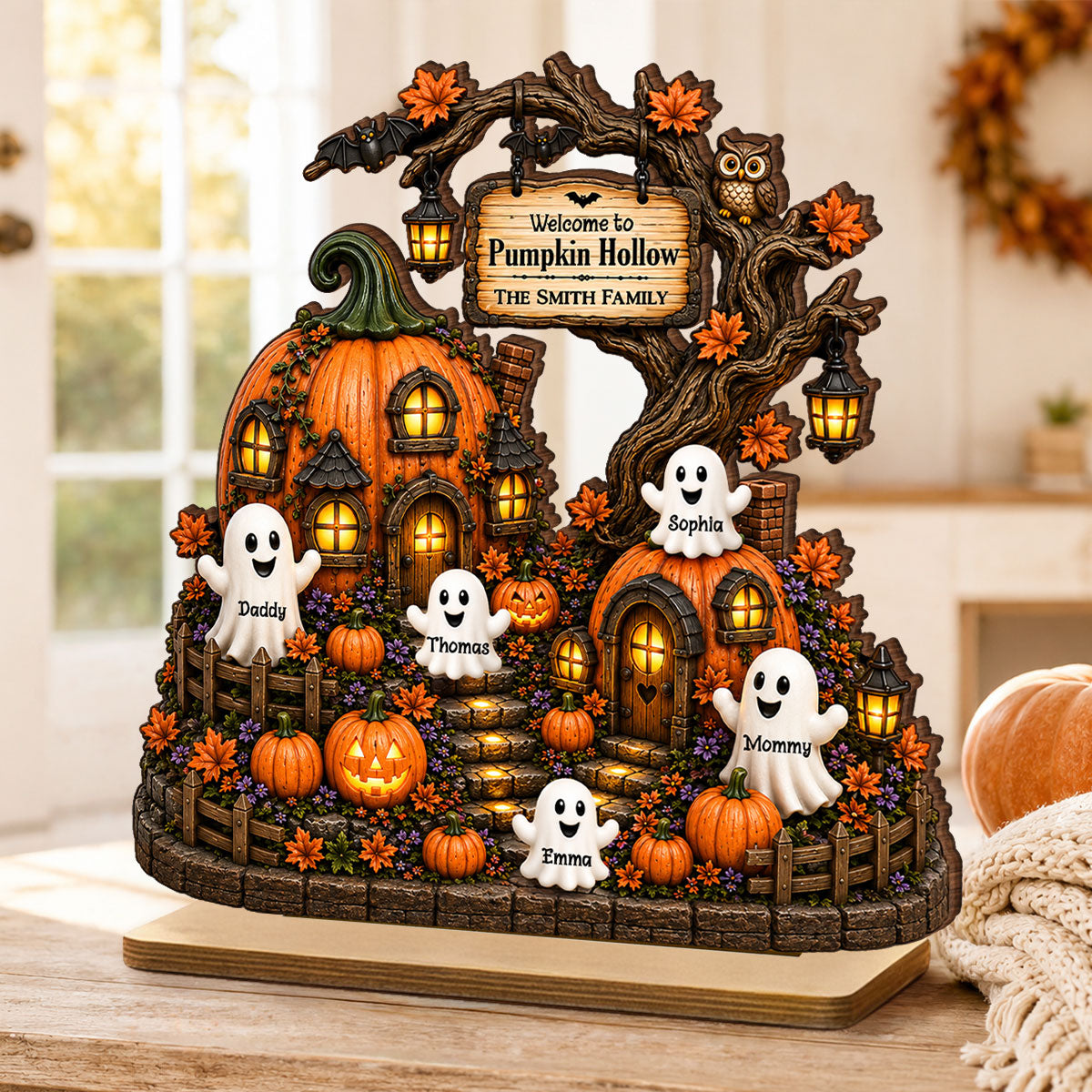 Pumpkin Hollow Family Halloween - Personalized 2-Layered Wooden Plaque - Halloween Decor Gift, Gift For Family