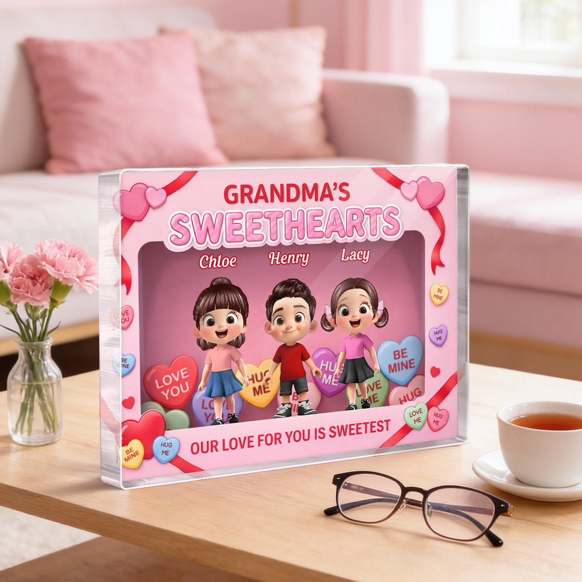 Grandma's Sweethearts Grandkids Toy Box Style 2D Flat - Personalized Acrylic Block Plaque