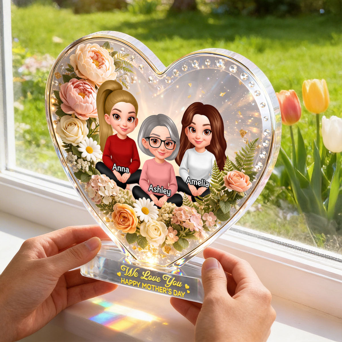 Mother and Daughters Sons Forever Linked Together - Personalized Acrylic Block Plaque - Heartfelt Mother's Day Gift for Mom, Wife