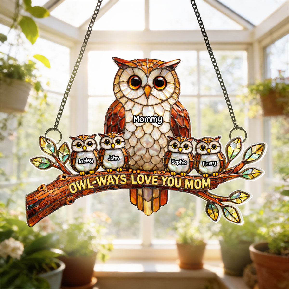 Owl-Ways Love You Mom - Personalized Suncatcher - Gift For Mom, Grandma