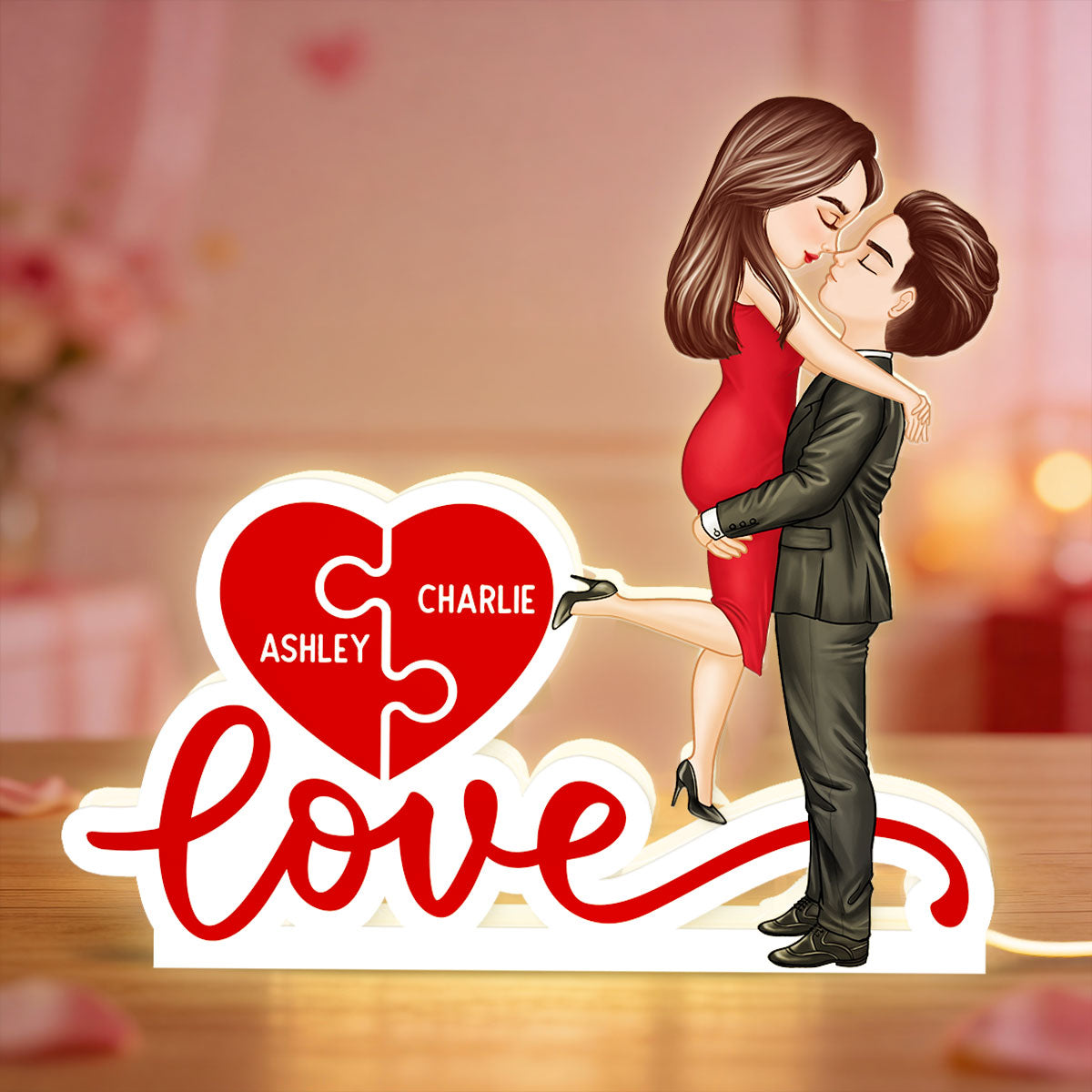 Couple Hugging Kissing Eternal Love - Personalized Light Box - Valentine's Day Gift For Him or Her