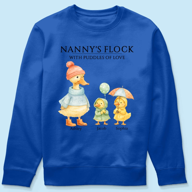 Nanny's Flock with Puddles of Love - Personalised Shirt - Gift for Grandma