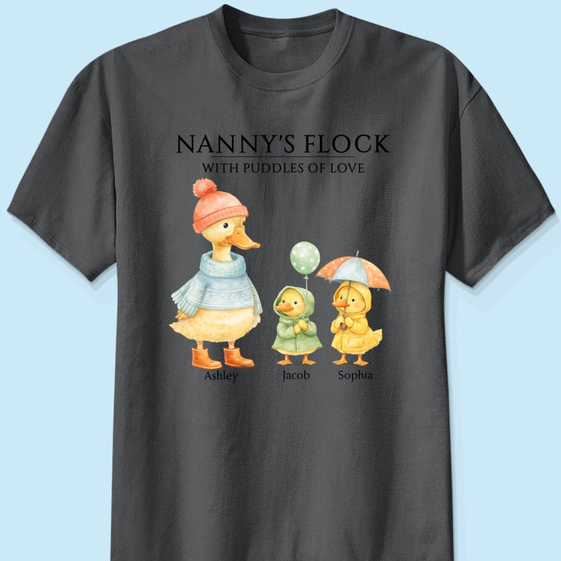 Nanny's Flock with Puddles of Love - Personalised Shirt - Gift for Grandma