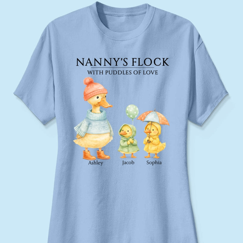 Nanny's Flock with Puddles of Love - Personalised Shirt - Gift for Grandma