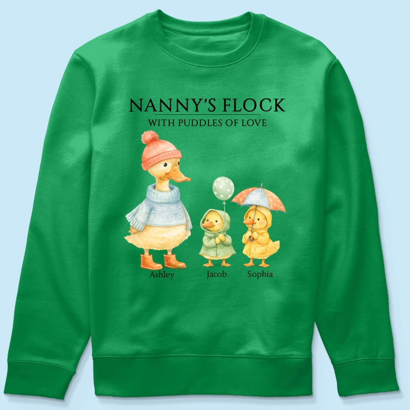 Nanny's Flock with Puddles of Love - Personalised Shirt - Gift for Grandma