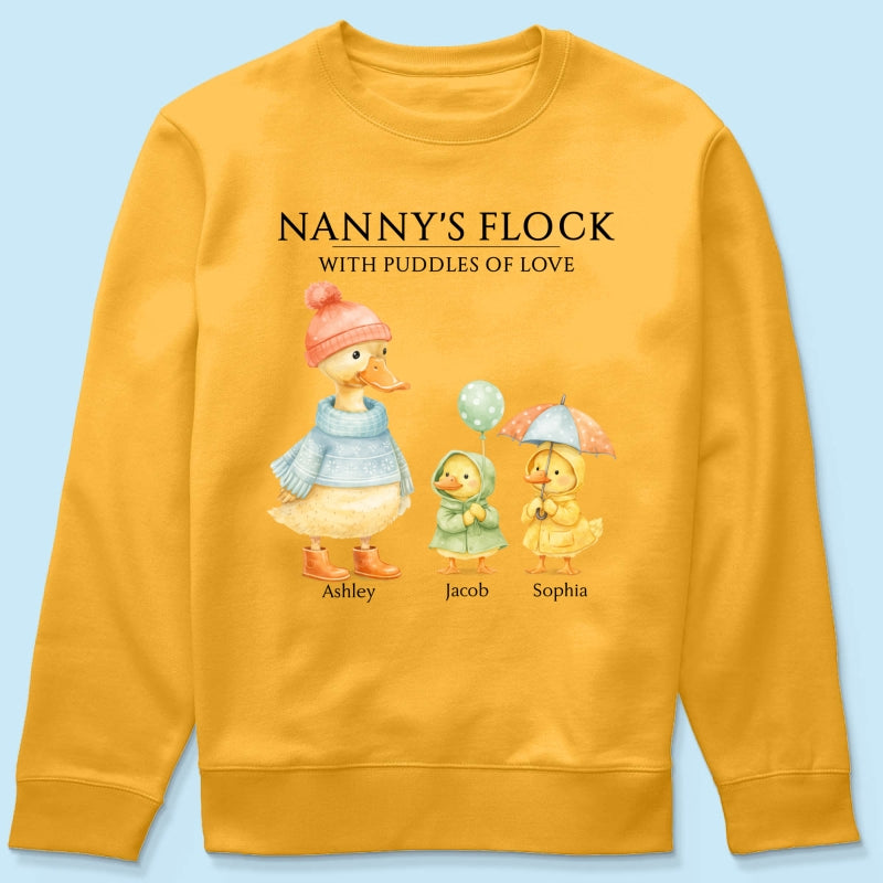 Nanny's Flock with Puddles of Love - Personalised Shirt - Gift for Grandma