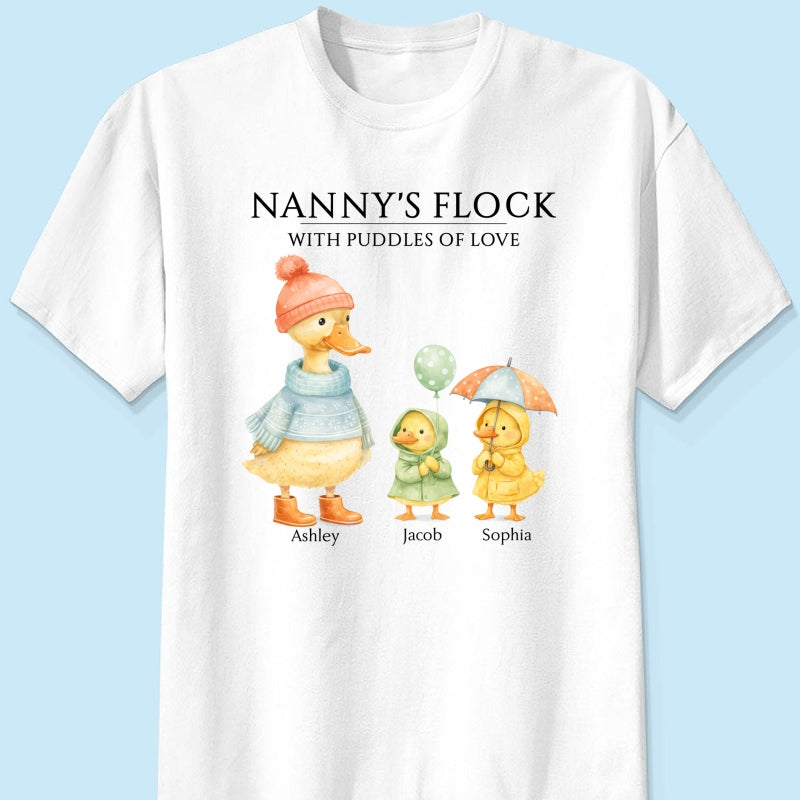 Nanny's Flock with Puddles of Love - Personalised Shirt - Gift for Grandma
