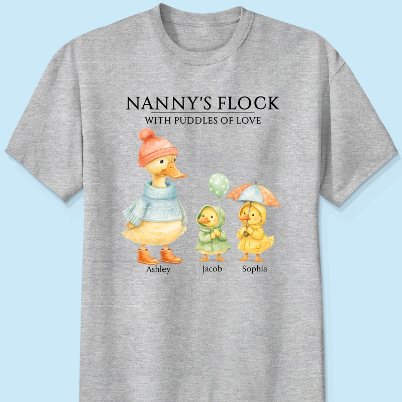 Nanny's Flock with Puddles of Love - Personalised Shirt - Gift for Grandma