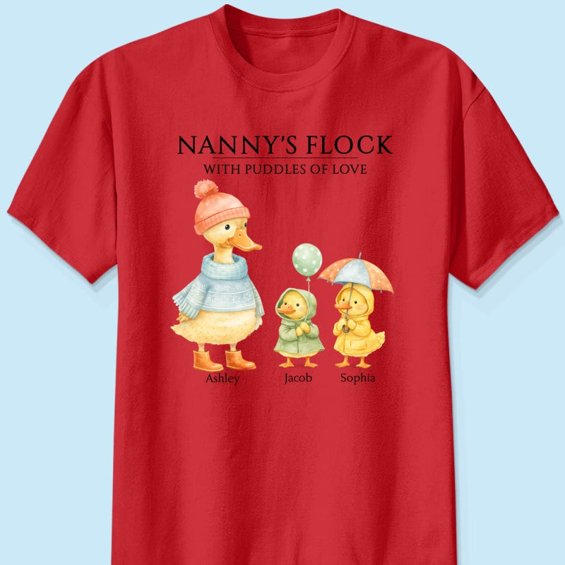 Nanny's Flock with Puddles of Love - Personalised Shirt - Gift for Grandma