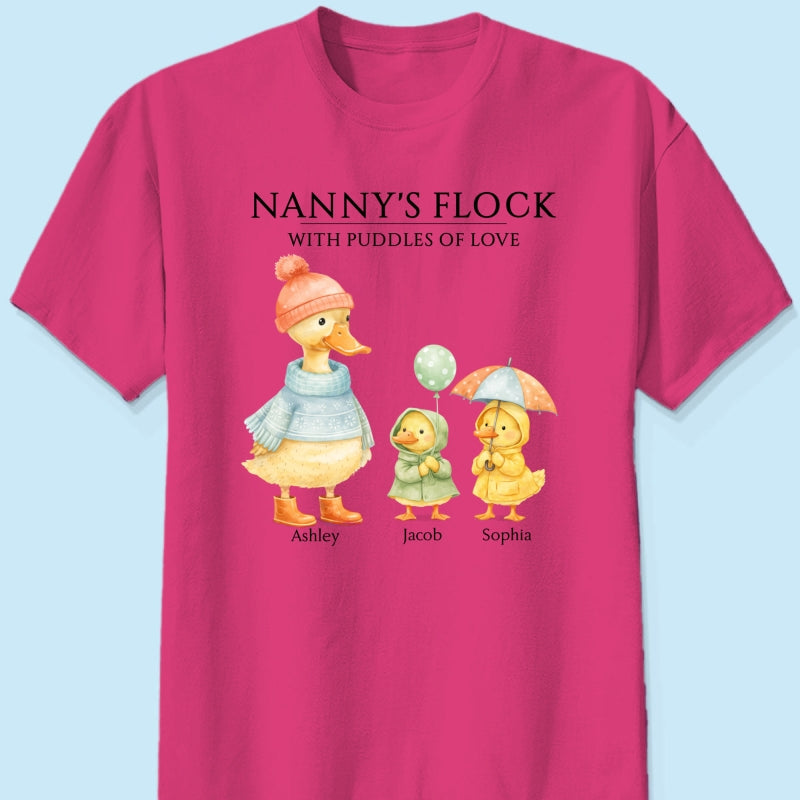 Nanny's Flock with Puddles of Love - Personalised Shirt - Gift for Grandma