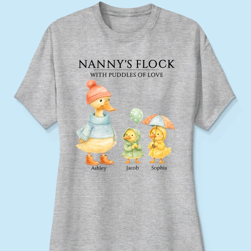 Nanny's Flock with Puddles of Love - Personalised Shirt - Gift for Grandma