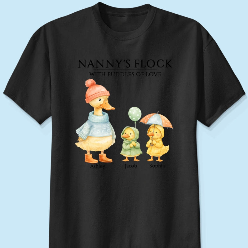 Nanny's Flock with Puddles of Love - Personalised Shirt - Gift for Grandma