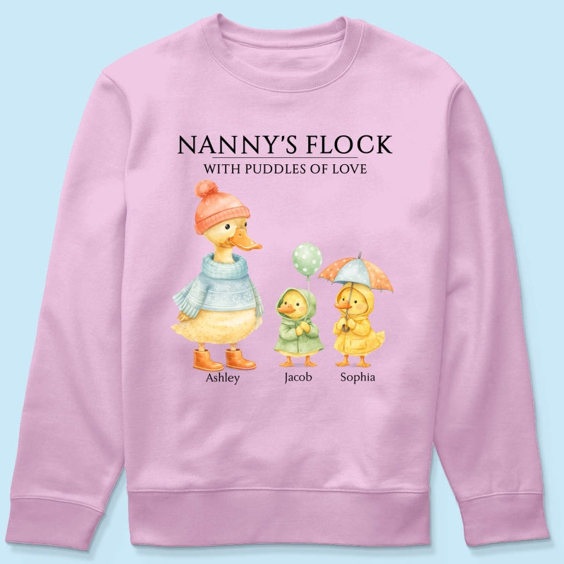 Nanny's Flock with Puddles of Love - Personalised Shirt - Gift for Grandma