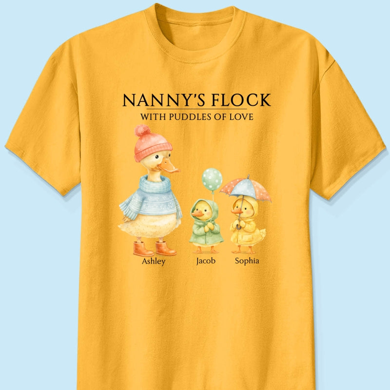 Nanny's Flock with Puddles of Love - Personalised Shirt - Gift for Grandma