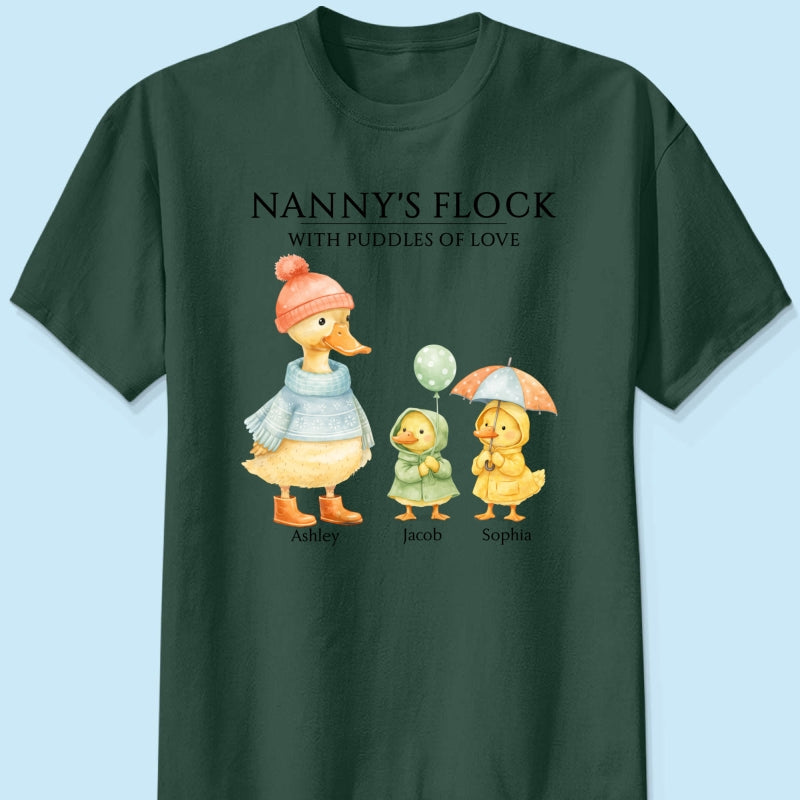 Nanny's Flock with Puddles of Love - Personalised Shirt - Gift for Grandma