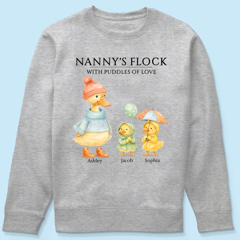 Nanny's Flock with Puddles of Love - Personalised Shirt - Gift for Grandma