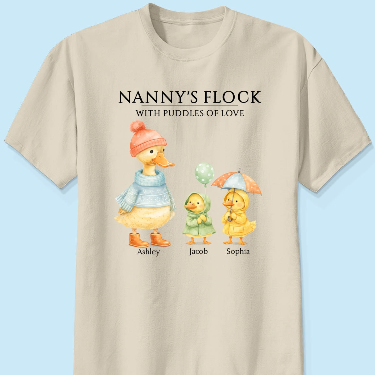 Nanny's Flock with Puddles of Love - Personalised Shirt - Gift for Grandma