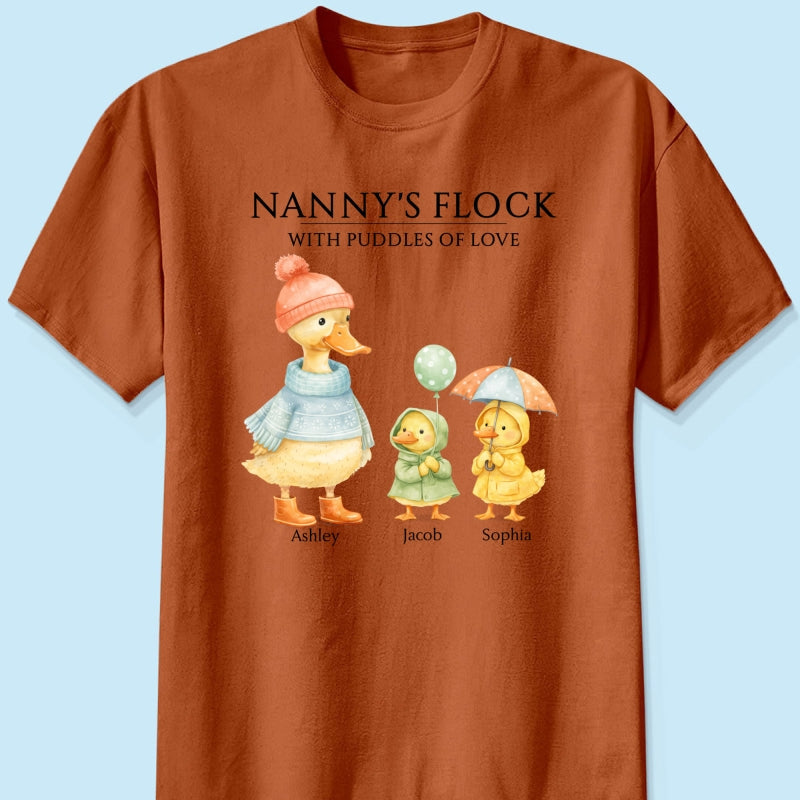 Nanny's Flock with Puddles of Love - Personalised Shirt - Gift for Grandma